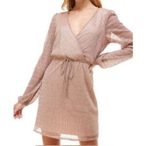 EMERALD SUNDAE Womens Gold Textured Metallic Striped Long Sleeve Surplice Neckli